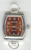 1 29x22mm Watch Face Two Loop Rectangle Silver Tone with Topaz Face